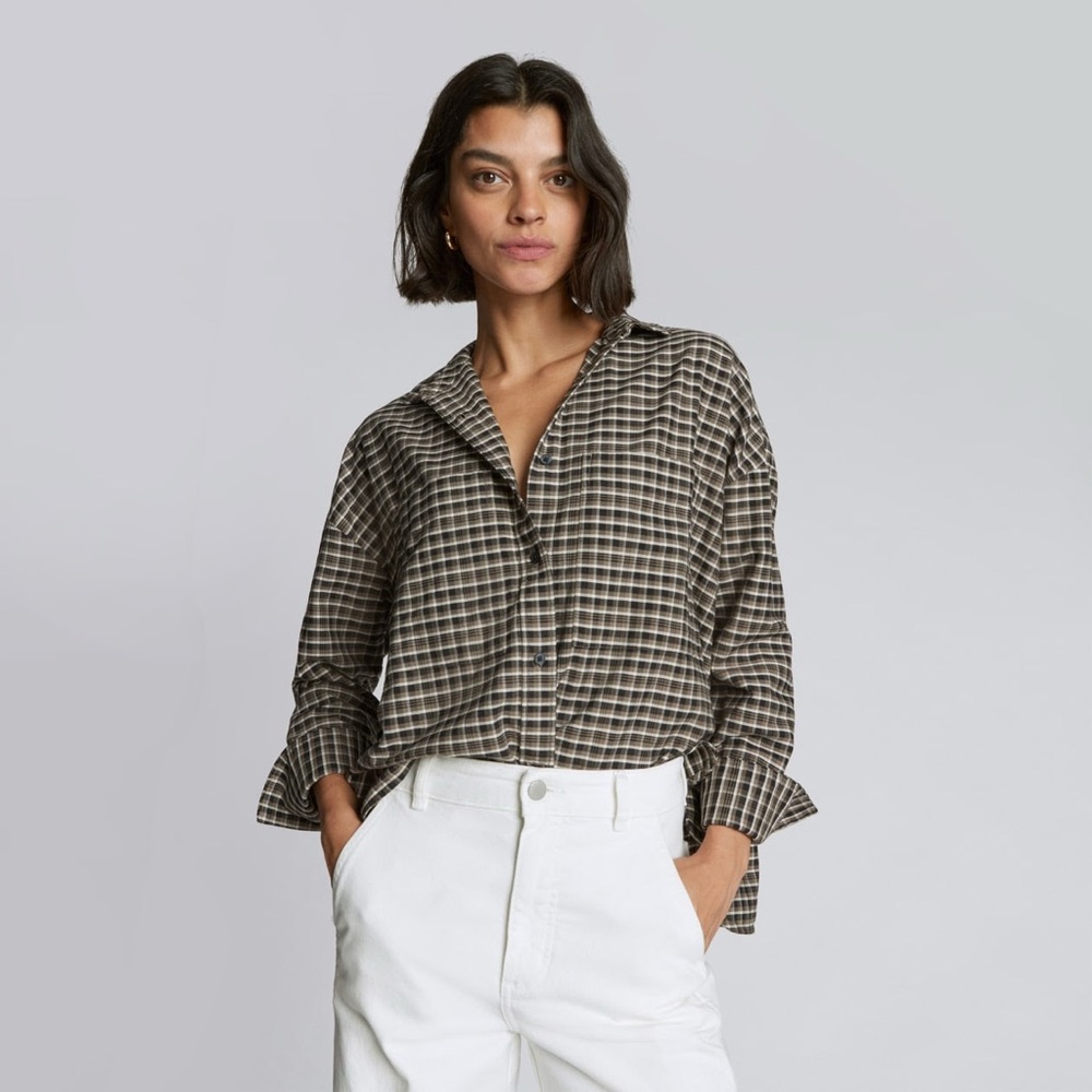 Everlane Boxy Oxford in Falcon Plaid